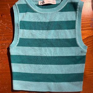 Zara Blue-Green Striped Crop Tank Top